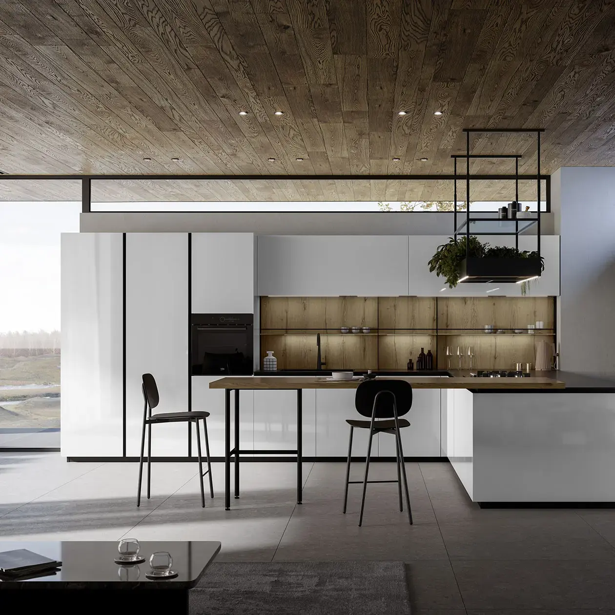 Cucina Kalì bianca e in legno con penisola a Lodi