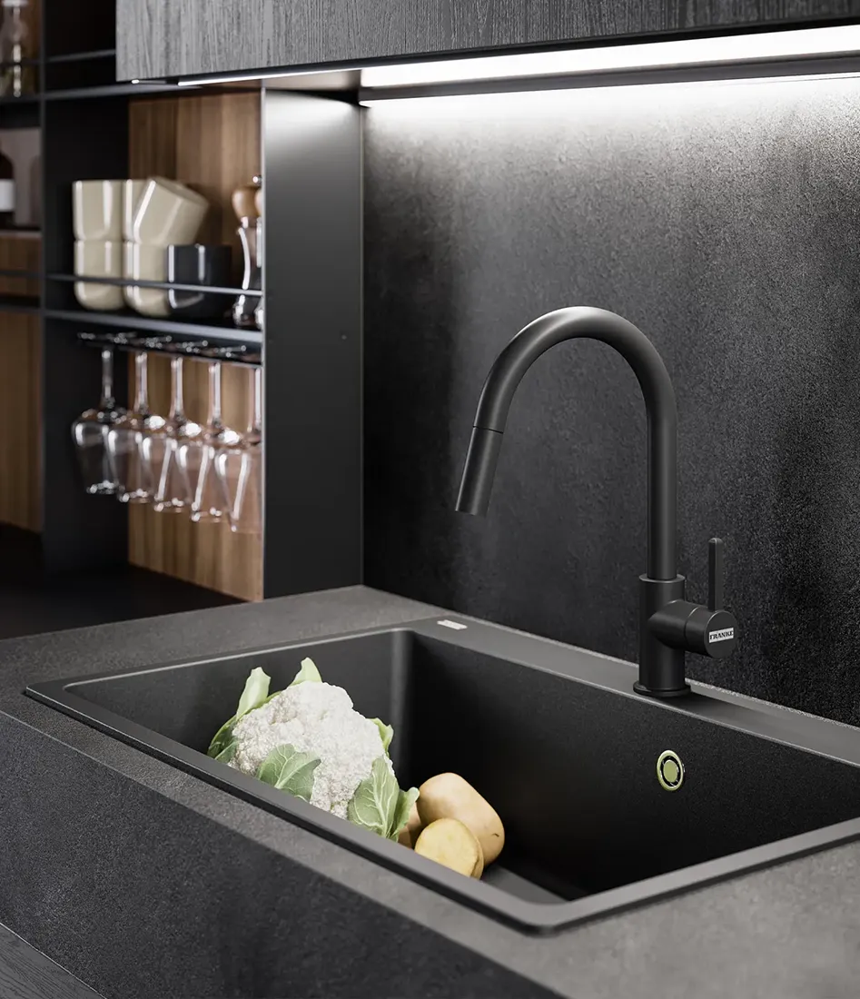 Dettaglio di lavabo di cucina Frida in casa a Lodi