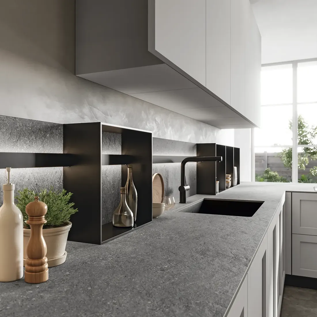 Dettaglio di lavabo grigio per cucina Alma a Lodi