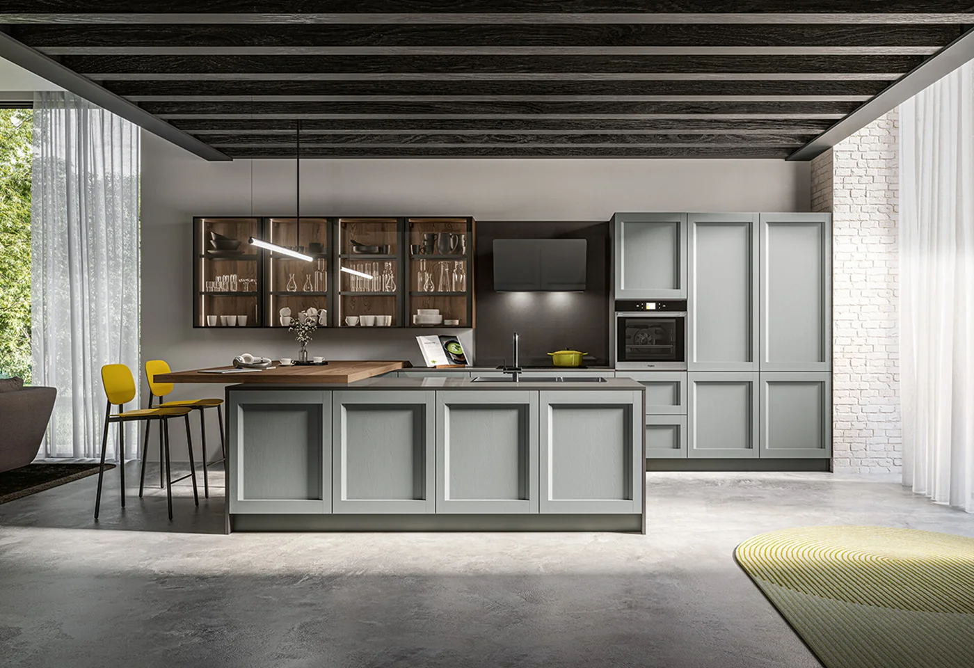 Industrial cucina con legno e finiture verdi a Sant’Angelo Lodigiano