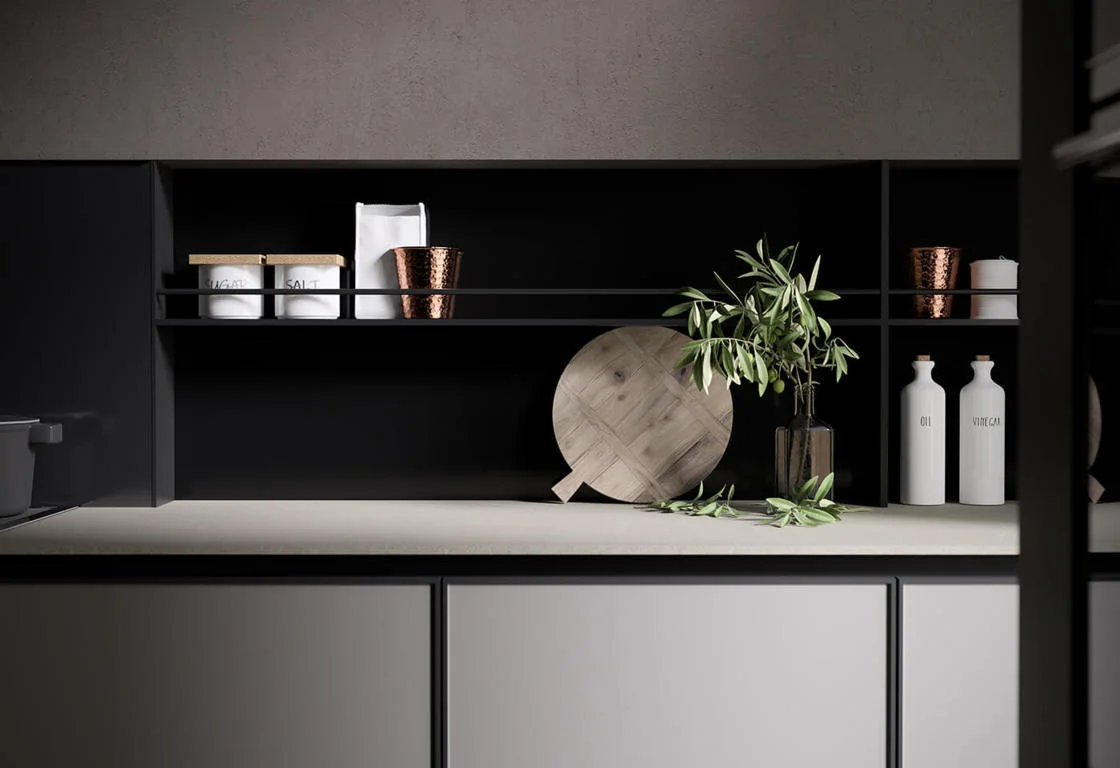 Primo piano di cucina zen a Lodi con elementi naturali